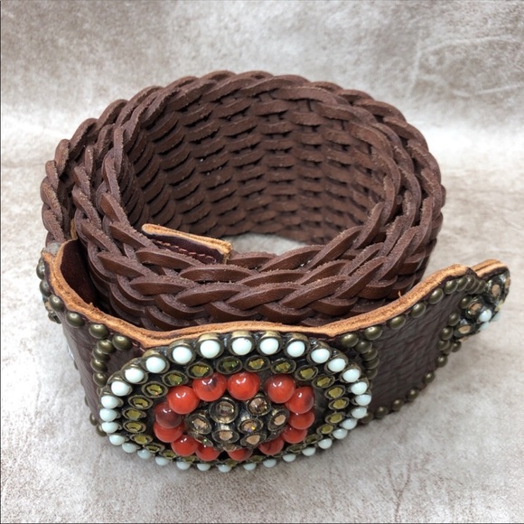 LEATHEROCK Rhinstone belt coral leather!